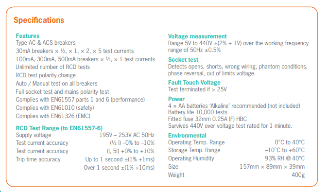 Kewtech KTD50 Digital RCD tester